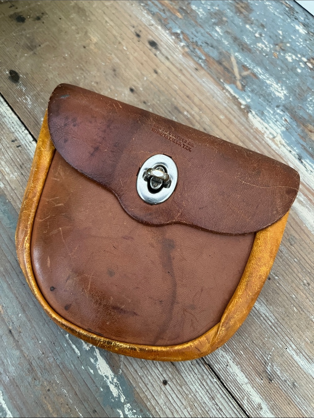 Vintage Baugh Leather Co. Texas Americana Worn In Tan Mini Belt or Saddle Bag